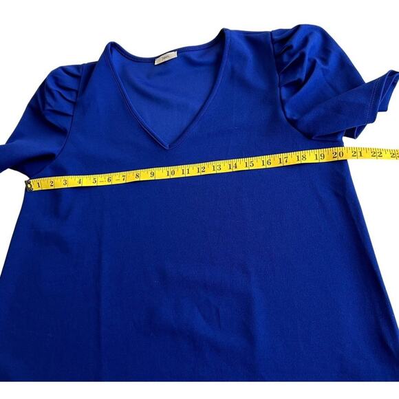 Jodifl Royal Blue Puff Shoulder Short Sleeve V-Neckline Blouse Top Size Medium - Picture 6 of 8